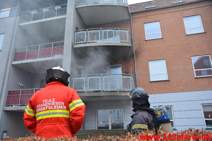 Brand Etageejendom. Grønnegade i Vejle. 10/04-2015. KL. 06:42.