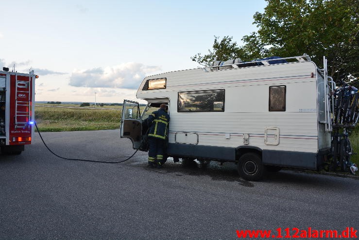 Ild i Autocamper. Sjørens Rast ved Lindved. 23/07-2015. 