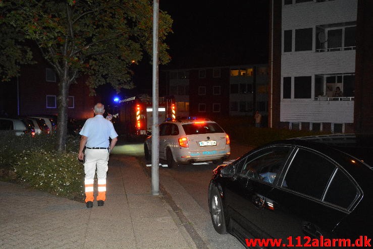 Brand i Etageejendom. Pilevænget 18 i Vejle. 16/08-2015. Kl. 22:08.