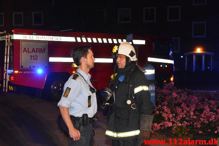 Brand i Etageejendom. Pilevænget 18 i Vejle. 16/08-2015. Kl. 22:08.