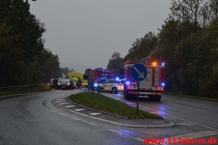 FUH med fastklemt. Bredstenvej lige før Vejle. 07/10-2015. Kl. 07:59.