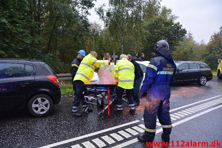 FUH med fastklemt. Bredstenvej lige før Vejle. 07/10-2015. Kl. 07:59.