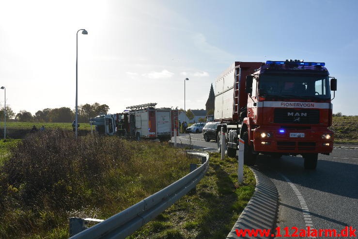 Fuh med fastklemt. Skanderborgvej ved Lindved. 23/10-2015. Kl. 14:19.