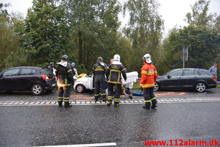 FUH med fastklemt. Bredstenvej lige før Vejle. 07/10-2015. Kl. 07:59.