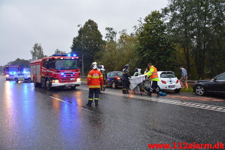 FUH med fastklemt. Bredstenvej lige før Vejle. 07/10-2015. Kl. 07:59.