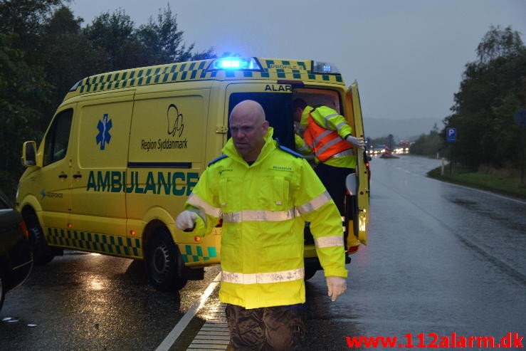 FUH med fastklemt. Bredstenvej lige før Vejle. 07/10-2015. Kl. 07:59.