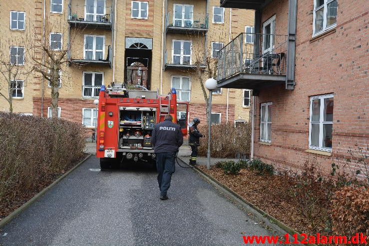 Brand i Etageejendom. Enggade i Vejle. 15/01-2015. Kl. 13:52.