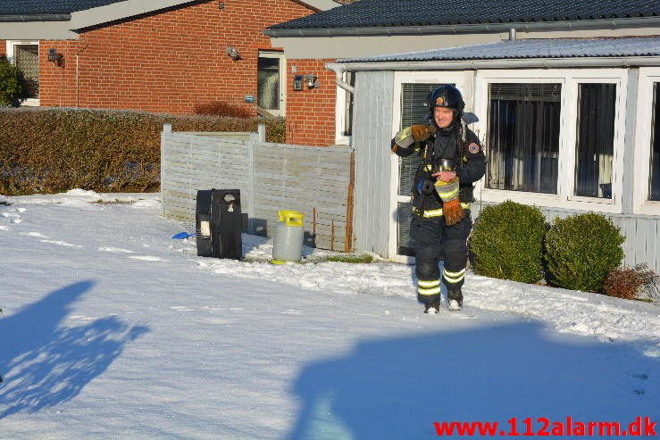 Ild i gasledning. Rosenvej i Vejle. 20/01-2016. Kl. 10:39.