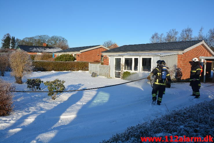 Ild i gasledning. Rosenvej i Vejle. 20/01-2016. Kl. 10:39.