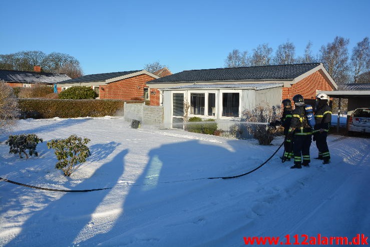 Ild i gasledning. Rosenvej i Vejle. 20/01-2016. Kl. 10:39.