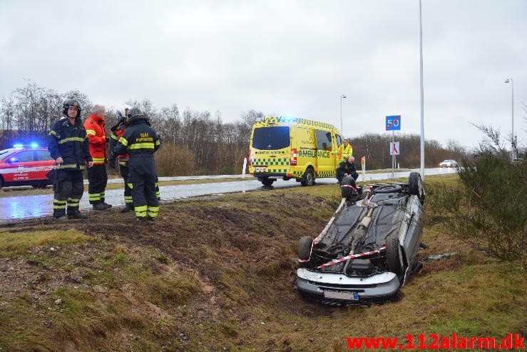 Fuh med fastklemt. Bredstenvej ved Rundkørslen. 01/02-2016. Kl. 15:43.