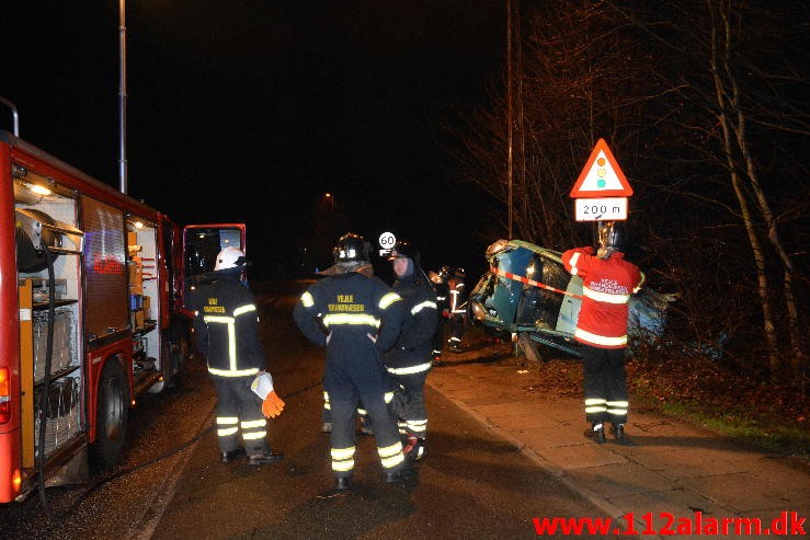 Fuh med brand i bil. Horsensvej i Vejle. 11/02-2016. Kl. 04:20.