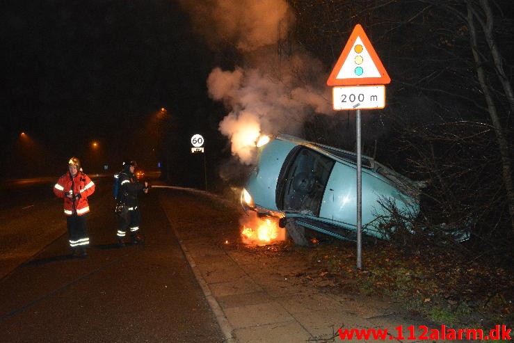 Fuh med brand i bil. Horsensvej i Vejle. 11/02-2016. Kl. 04:20.