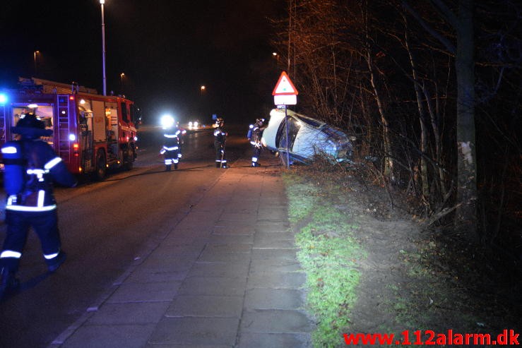 Fuh med brand i bil. Horsensvej i Vejle. 11/02-2016. Kl. 04:20.