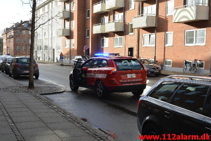 Brand i Lejlighed. Nyboesgade i Vejle. 22/02-2016. Kl. 09:34.