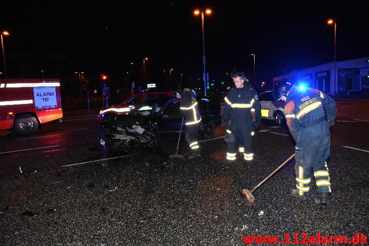 Fuh med fastklemt. Nørrebrogade i Vejle. 17/04-2016. Kl. 04:48.