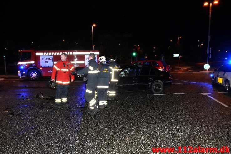 Fuh med fastklemt. Nørrebrogade i Vejle. 17/04-2016. Kl. 04:48.