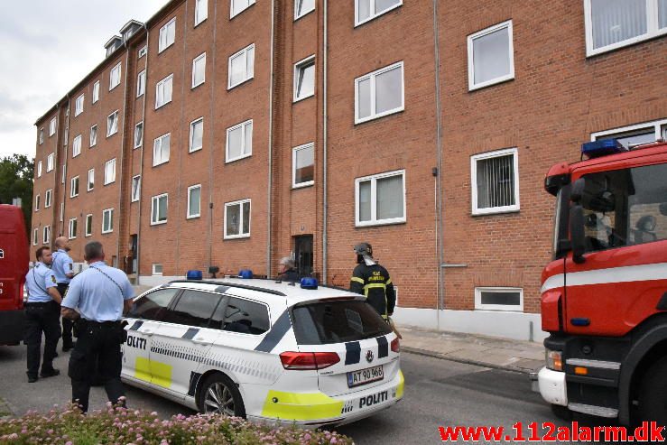 Brand i en lejlighed. Svendsgade 28 i Vejle. 07/07-2016. Kl. 18:54.