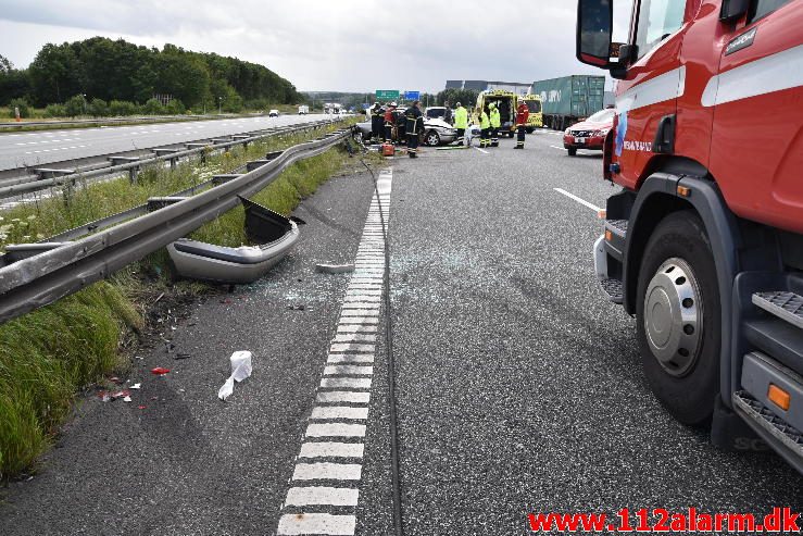 Trafikuheld på Østjyske Motorvej Mellem DTC og Horsensvej i Vejle. 04/08-2016. Kl. 13:11.