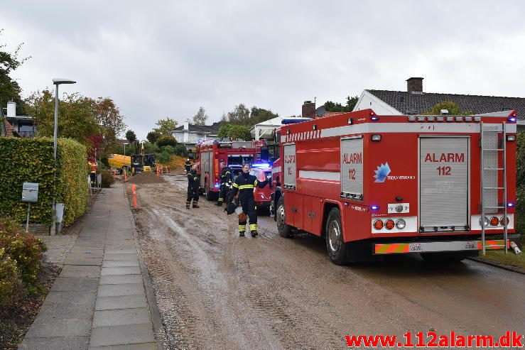Gas-Ledningsbrud. Billensteinsvej i Vejle Øst. 13/10-2016. Kl. 13:20.