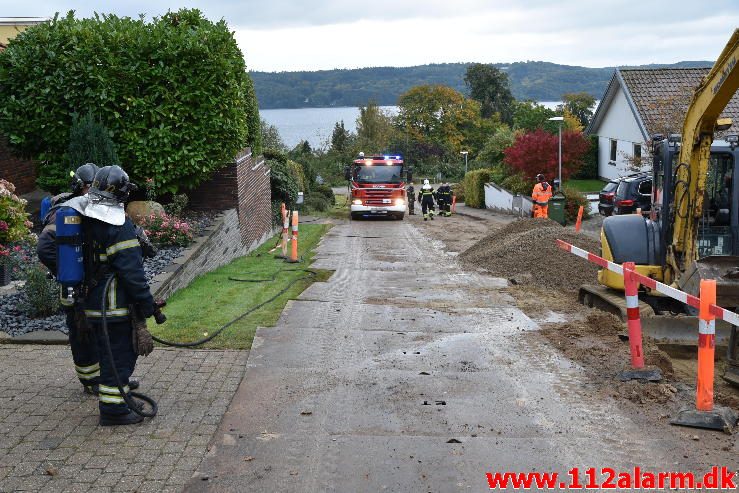 Gas-Ledningsbrud. Billensteinsvej i Vejle Øst. 13/10-2016. Kl. 13:20.