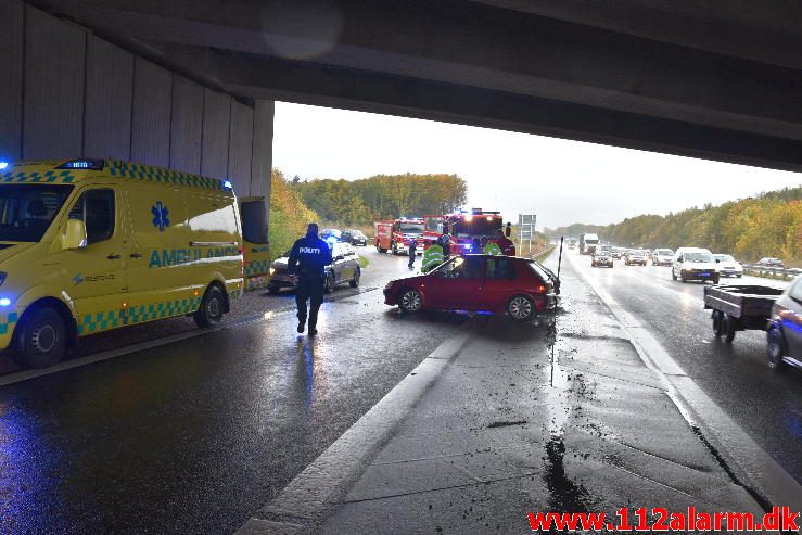 FUH med Fastklemte. Motorvejen ved Vejle. 21/10-2016. Kl. 15:29.