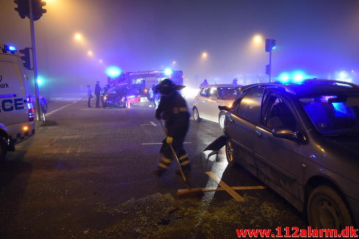 Trafikuheld i tæt tåge. Horsensvej i Vejle. 18/12-2016. Kl. 19:35.
