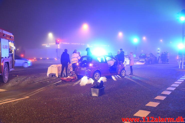 Trafikuheld i tæt tåge. Horsensvej i Vejle. 18/12-2016. Kl. 19:35.