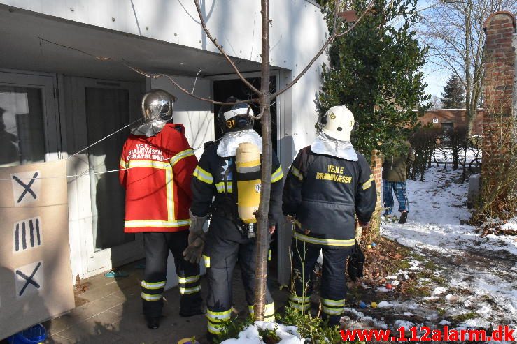 Brand i Asylcentret. Bredager 25 i Jelling. 11/02-2017. Kl. 13:37.