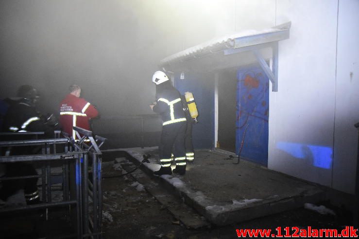 Petermindehallen brændt ned til grunden. Petersmindevej i Vejle. 13/02-2017. Kl. 0010.