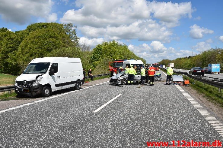 Trafikuheld med fastklemt. E45 mellem Skærup og Kolding N. 15/05-2017. Kl. 12:55.