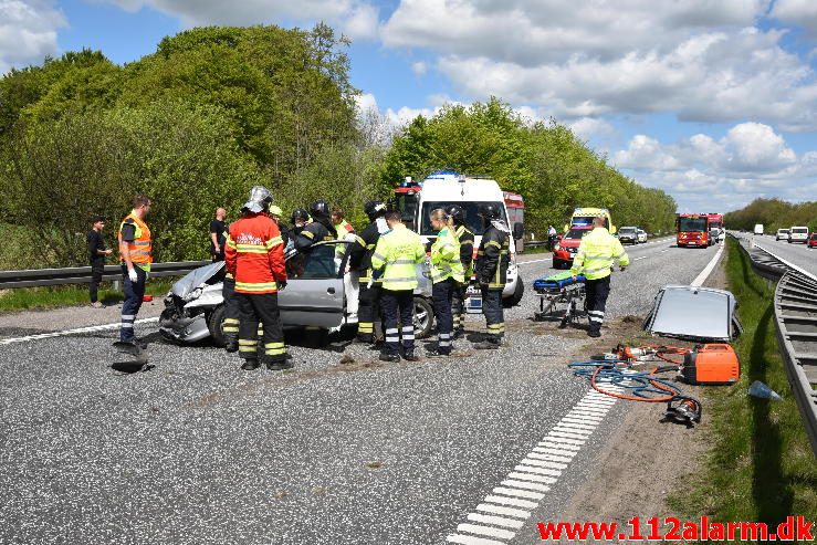 Trafikuheld med fastklemt. E45 mellem Skærup og Kolding N. 15/05-2017. Kl. 12:55.