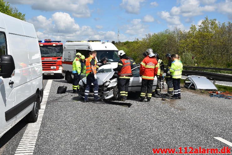 Trafikuheld med fastklemt. E45 mellem Skærup og Kolding N. 15/05-2017. Kl. 12:55.