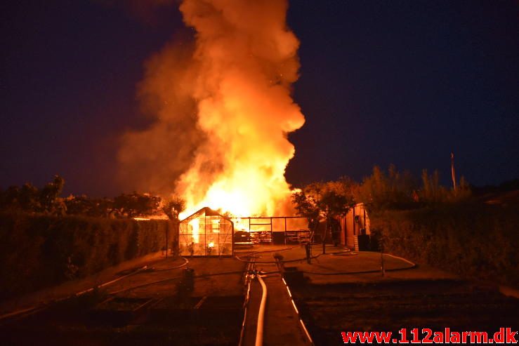 Brand i Kolonihavehus. Skovly i Vejle. 02/06-2017. Kl. 23:35.