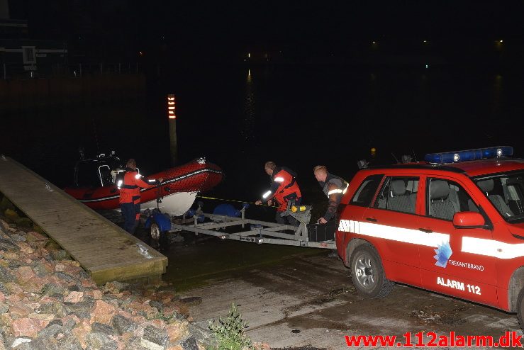 Hund faldet i havnebassinet. Vejle Havn. 28/07-2017. Kl. 21:49.