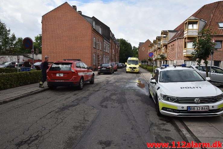 Brand etageejendom. Valdemarsgade 11i Vejle. 04/08-2017. Kl. 09:04.