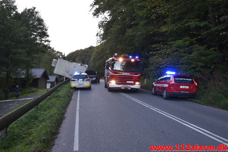 Campingvogn blev kastet op i luften. Ribe Landevej ved Nedebro. 08/10-2017. Kl. 17:05.