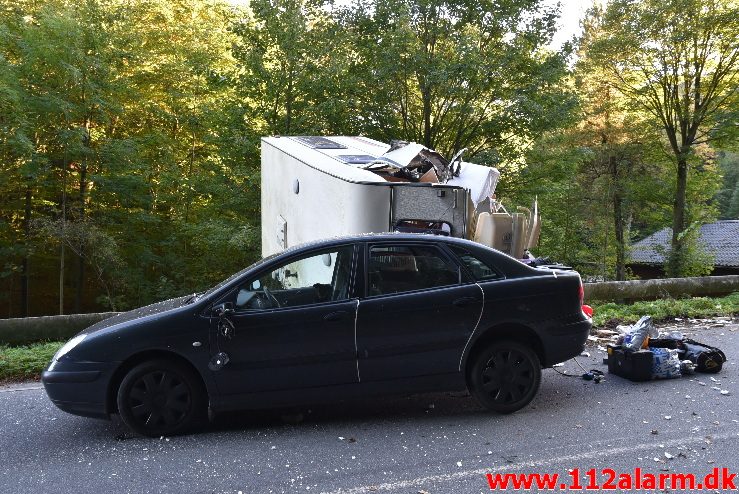 Campingvogn blev kastet op i luften. Ribe Landevej ved Nedebro. 08/10-2017. Kl. 17:05.