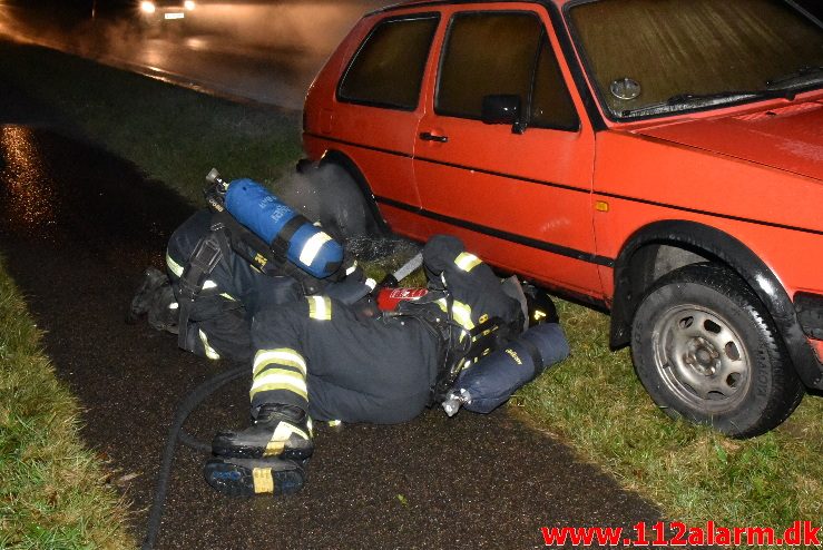 Bilbrand i det fri. Ribe Landevej lige før Jerlev. 14/11-2017. Kl. 6:44.