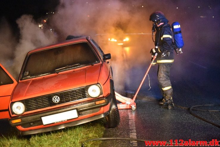 Bilbrand i det fri. Ribe Landevej lige før Jerlev. 14/11-2017. Kl. 6:44.