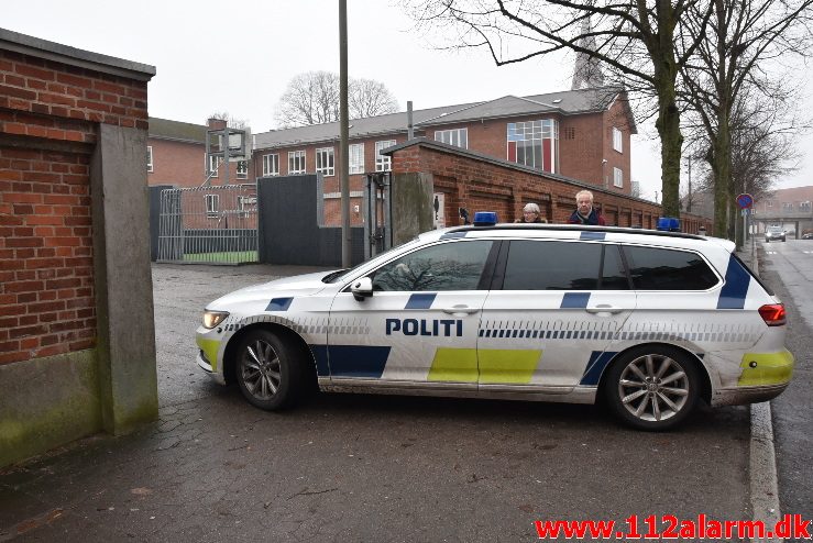 Mindre brand på Midtbyskolen. Strandgade 2 i Vejle. 11/01-2018. Kl. 13:11.