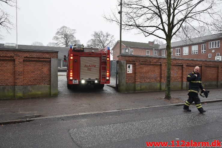 Mindre brand på Midtbyskolen. Strandgade 2 i Vejle. 11/01-2018. Kl. 13:11.