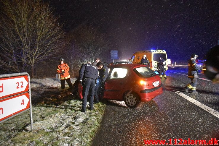 Kvinde overså den anden bilist. Bredstenvej ved Skibet. 17/01-2018. Kl. 06:32.