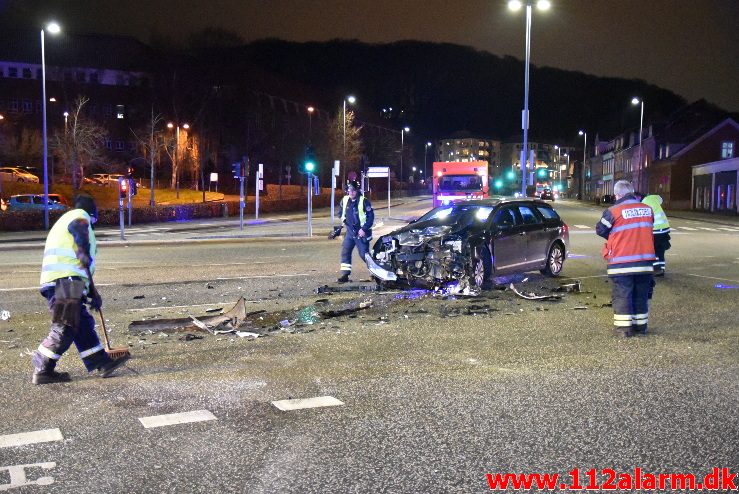 Forurening efter FUH. Horsensvej/Skovgade i Vejle. 3/02-2018. Kl. 18:53.