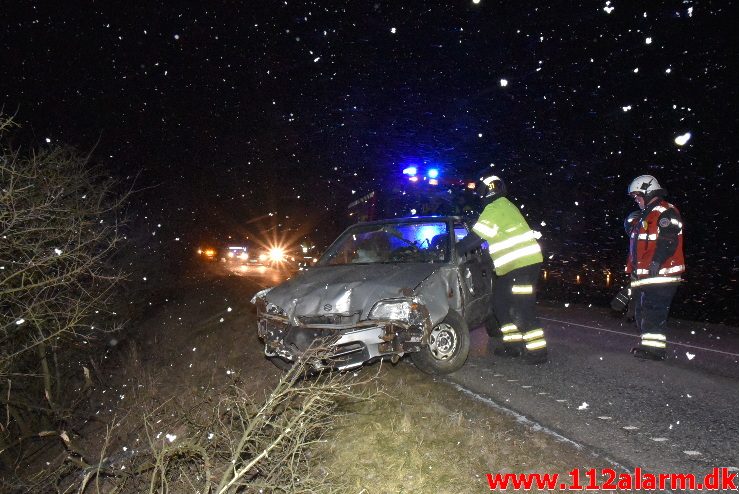 Kvinde endte i grøften. Juelsmindevej ved Vejle. 25/02-2018. Kl. 20:50.