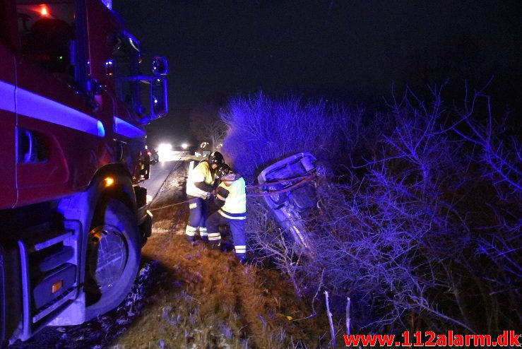 Kvinde endte i grøften. Juelsmindevej ved Vejle. 25/02-2018. Kl. 20:50.