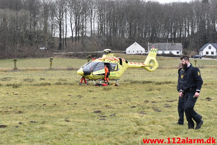 Ung pige gik igennem isen. Fårupsø ved Jelling.  13/03-2018. KL. 13:26.