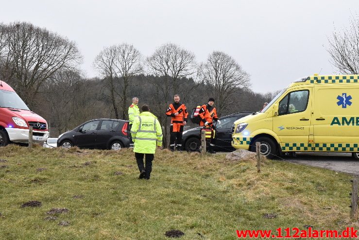 Ung pige gik igennem isen. Fårupsø ved Jelling.  13/03-2018. KL. 13:26.