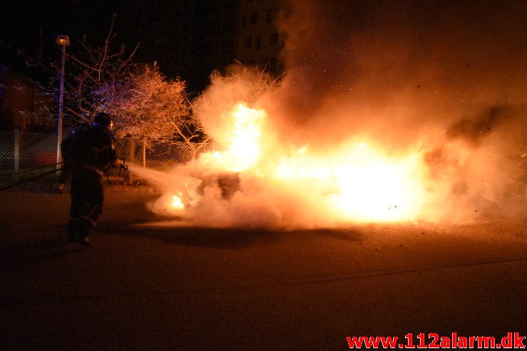 Bilbrand. Sjællandsgade 19 i Vejle. 24/04-2018. Kl. 00:46.