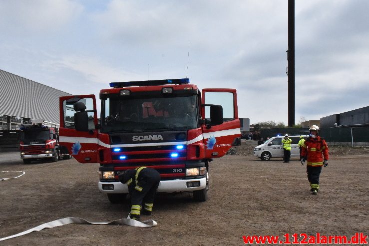 Brand ved Centrum Pæle. Grønlandsvej 96 i Vejle. 29/04-2018. Kl. 10:42.